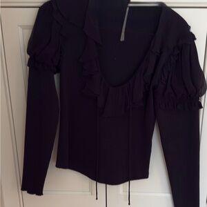 Elegant Black Ruffled Women's Top